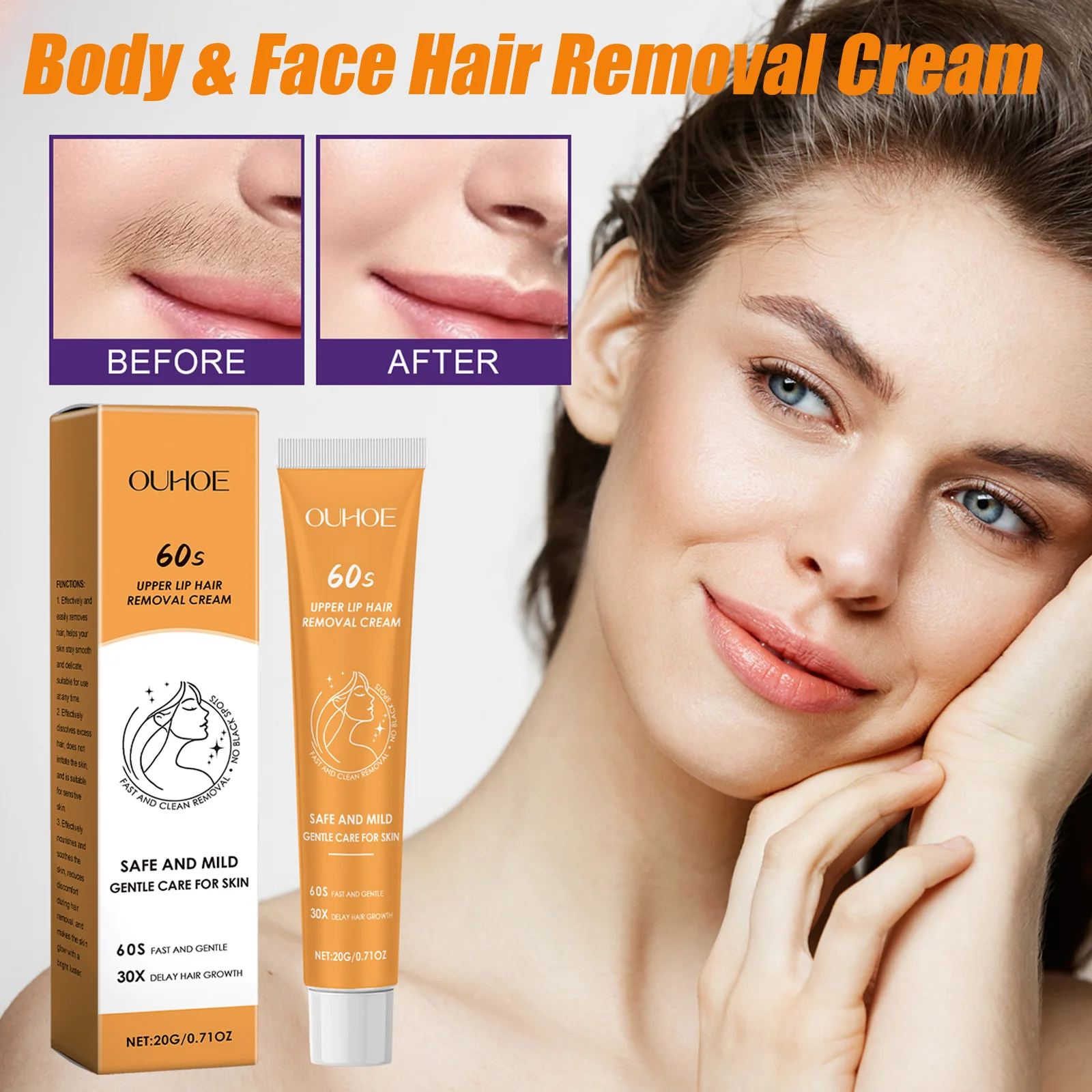 

Hair Removal Cream for Face & Body Painless Depilatory Cream Smooth Skin Hair Remover Growth Inhibitor for Underarms Legs Arms