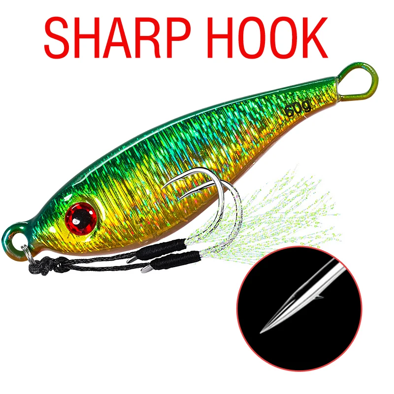 6Pcs Jig Slow Clamp 3D Eyes Fishing Lure Metal Jigging Casting Bait With Double Assist Hooks Luminous Lure For Outdoor Fishing