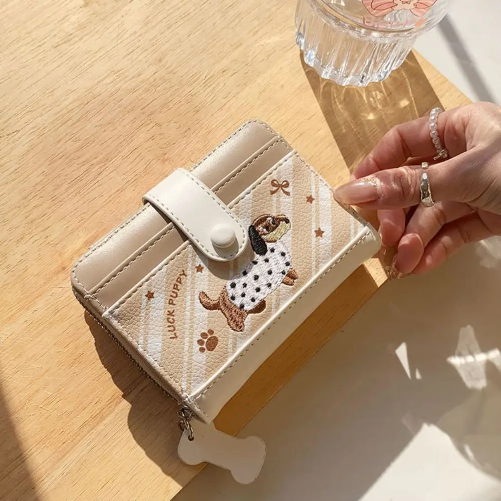 

Портативный кошелек-портмоне с вышивкой в виде таксы, милый, вместительный, из искусственной кожи, модный, тройной сложения, для карт, для девочек