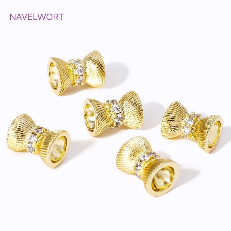 18K Gold Plated with Zircon Double Side Bead Cap Brass Twill Spacer Beads,Separators For Beads,DIY Beading Jewelry Accessories