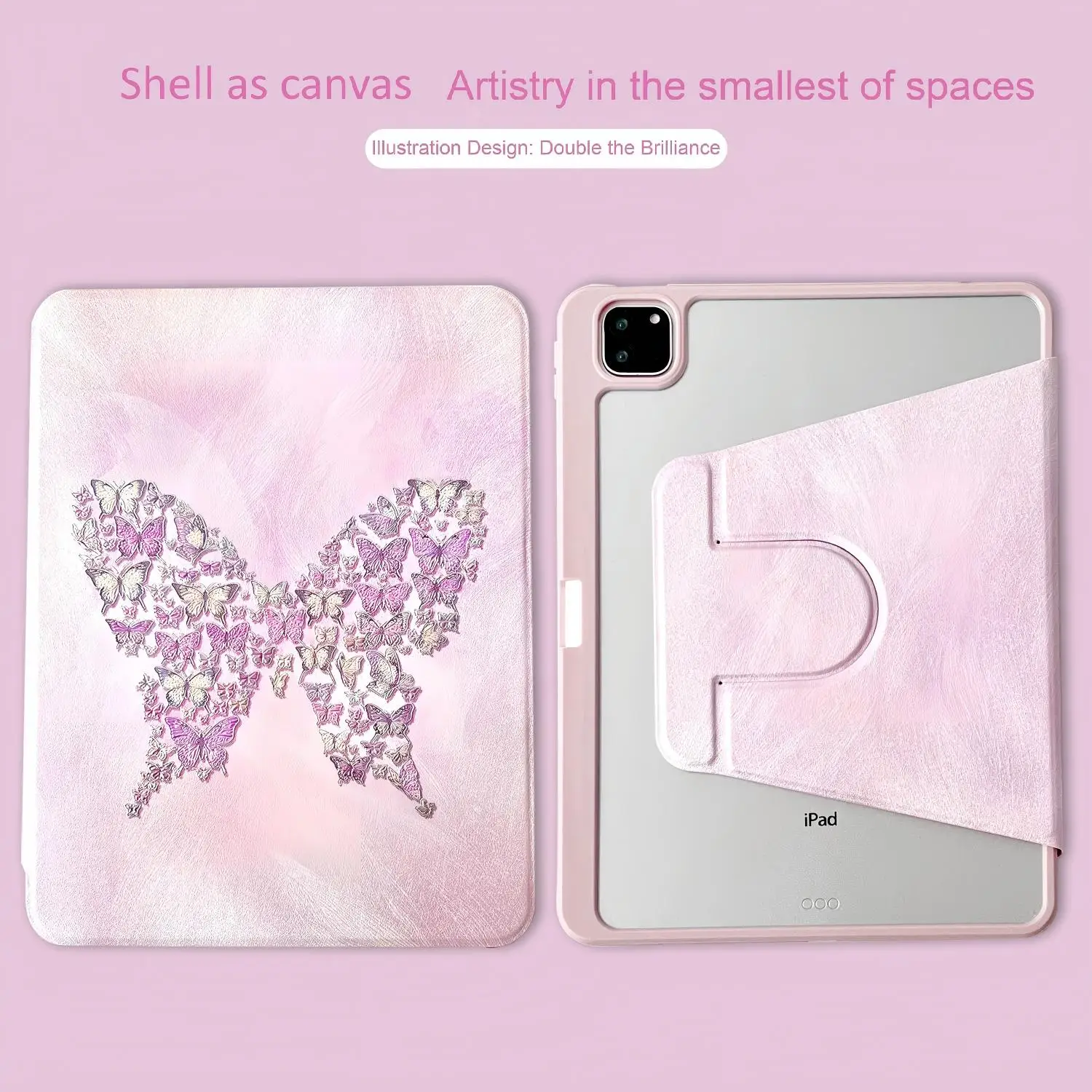 الفراشة المذهبة 360 °   حافظة جلدية دوارة لجهاز ipad air 11 m3 حافظة 2025 ipad a16 حافظة لجهاز 10/11th Gen 10.9 7 8 9 mini 7