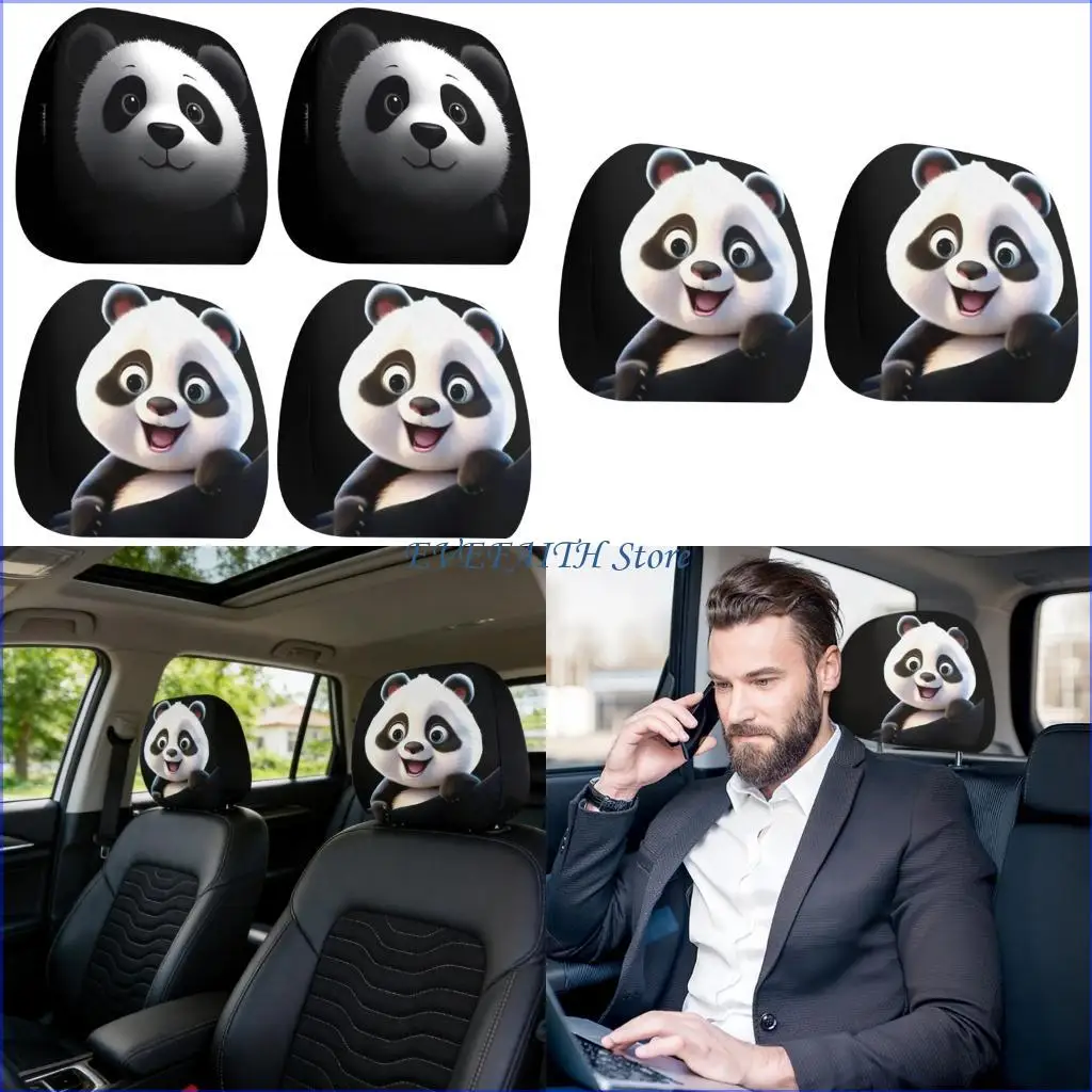 124B Delightful Panda Themed Vehicle Covers Set Perfect Gift For Drivers 2 Pack