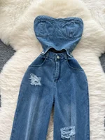 Hong Kong Sle Chic Hollow out Svel High Waist Slimming Denim Overalls Casual Hole Punching Design Commute Straight Tube - Image 2