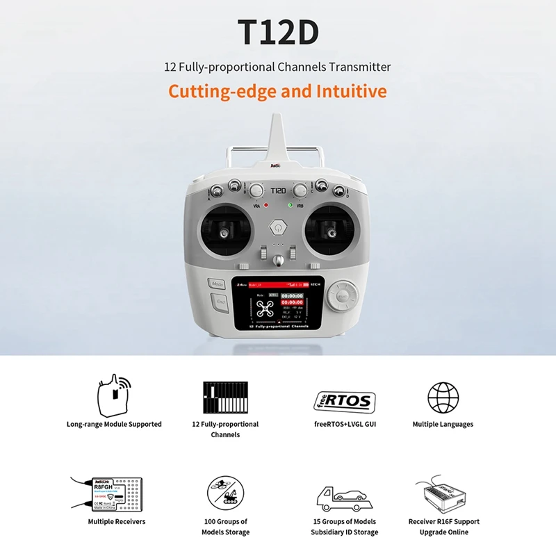 For Radiolink T12D 12CH RC Transmitter 2.4Ghz Remote Controller 2.8Inch LCD For FPV Drone Fixed Wing Airplane Car R