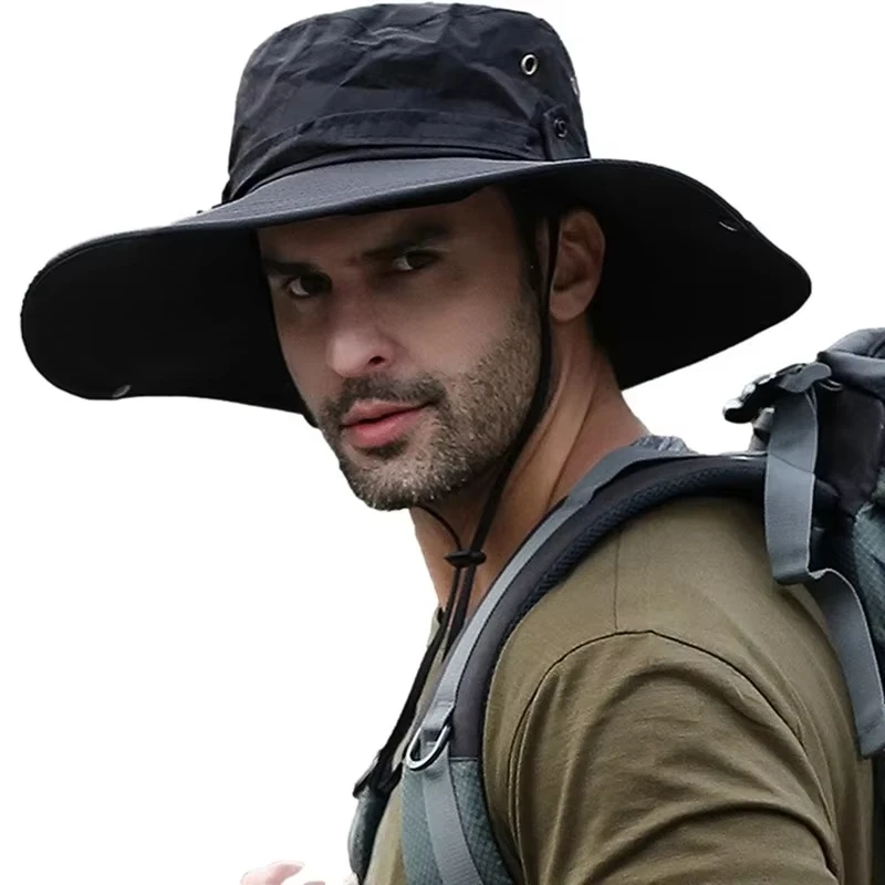 Chapéu de pesca de montanhismo de verão masculino resistente a uv chapéu de pescador grande beiral trabalho ao ar livre chapéu de proteção solar viseira de sol