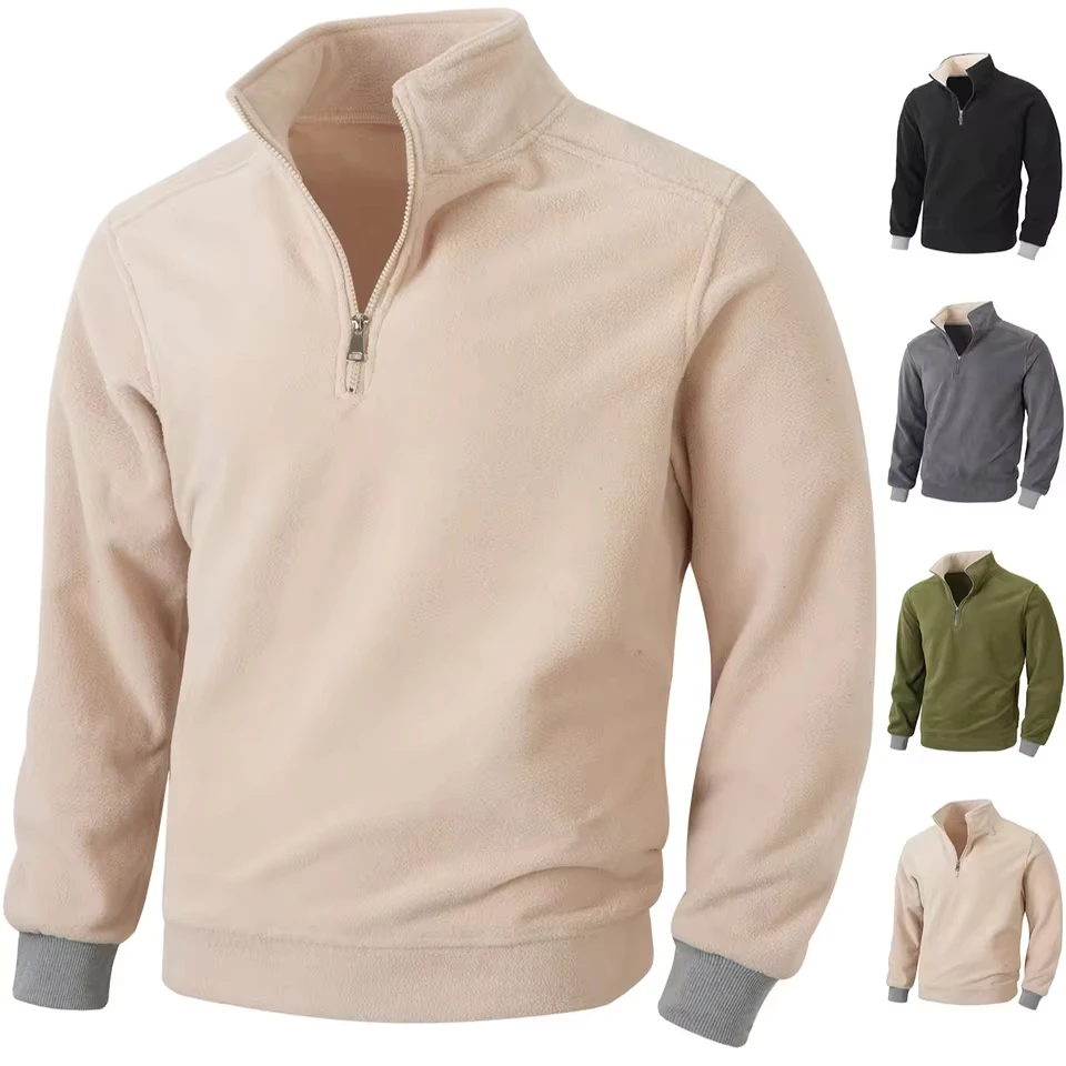 

Autumn Winter New Fashion Men's Solid Color Casual Trendy Stand Collar Long Sleeve Simple Basic Loose Pullover Sweatshirts Male