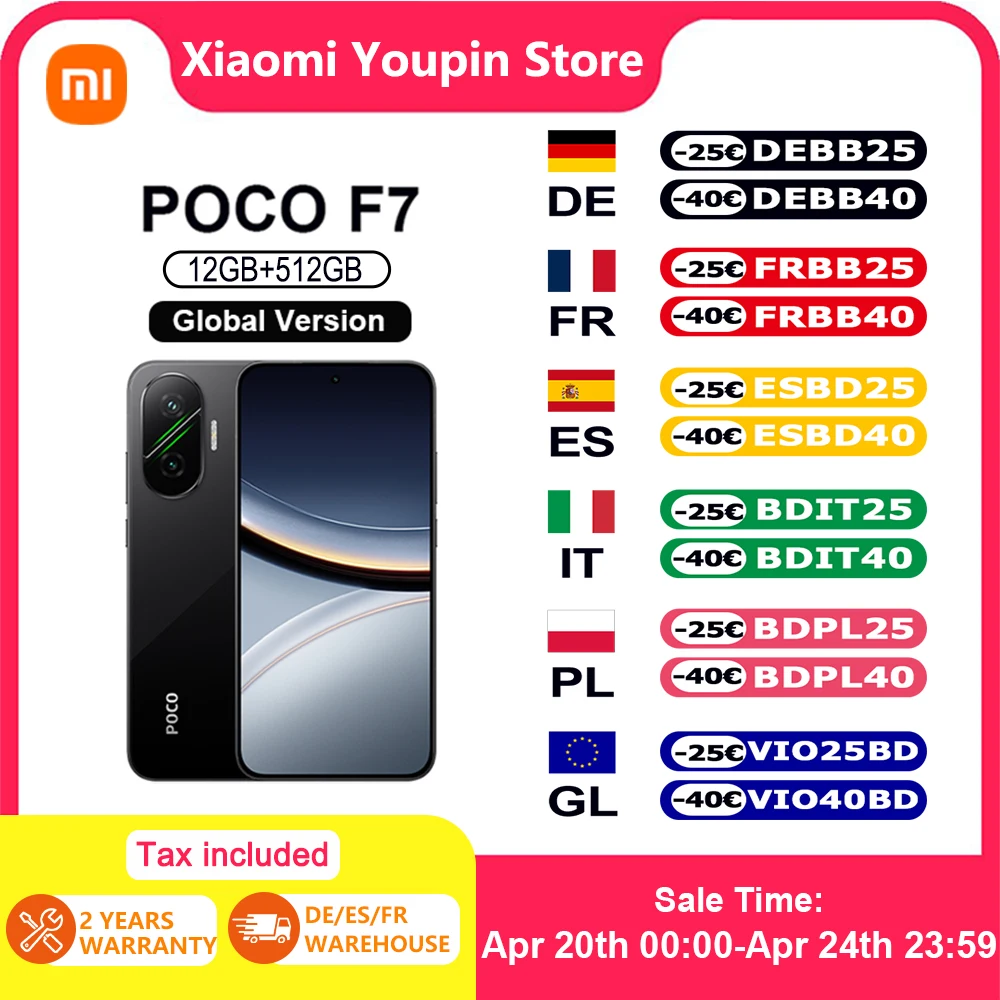 Versión global POCO F7 Smartphone 5G IP68 6,83" 50MP Cámara Sony 120Hz 6500mAh Tipo-C Insignia Snapdragon ® 8s Gen 4 Xiaomi