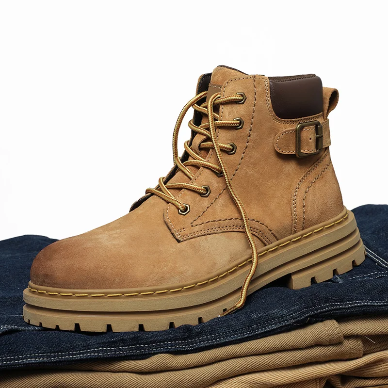 

High top boots for men, British style workwear motorcycle boots, summer black side zipper, mid rise soft leather boots for men