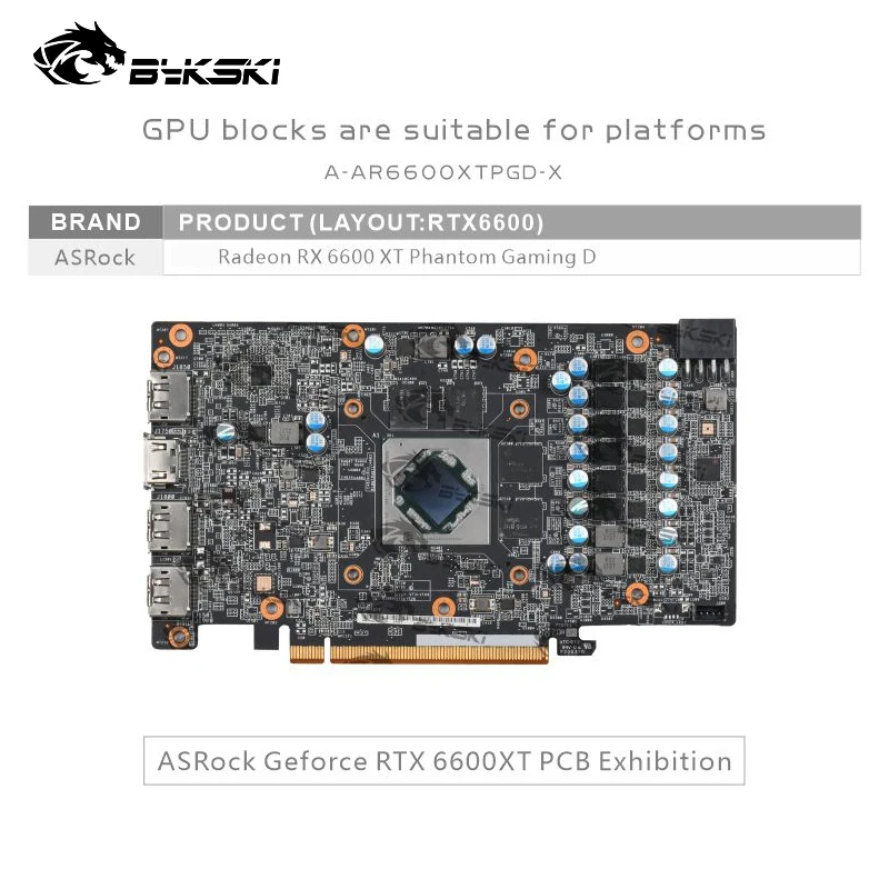 Imagem -04 - Bykski A-ar6600xtpgd-x Gpu Bloco para Asrock Radeon Rx6600xt Phantom Gaming d Placa de Vídeo Água Refrigeração Radiador Cobre