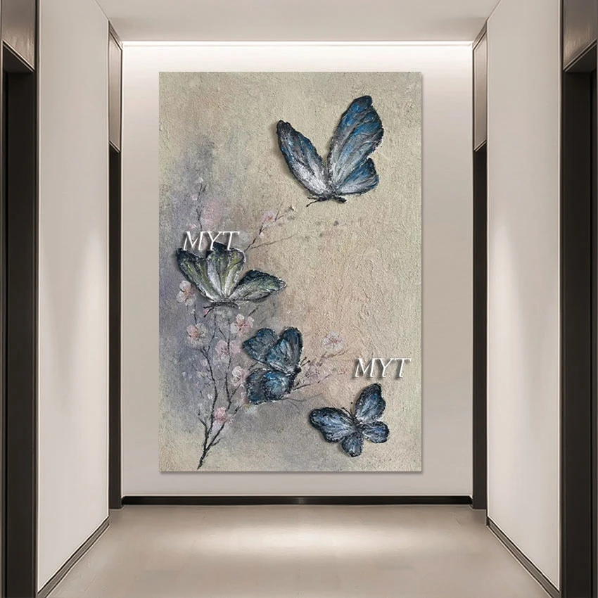 لوحات تجريدية، صورة مصنوعة يدويًا على شكل زهور الفراشة، جدار فني، بدون إطار، أكريليك سميك الملمس، عمل فني قماشي تجريدي