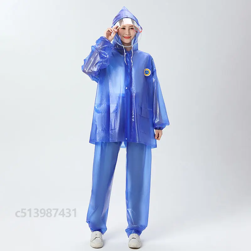 PVC Split Raincoat Women Men Impermeable Thickened Waterproof Rain Jacket Outdoor Hiking Rain Poncho Raincoat Hooded Rainwear