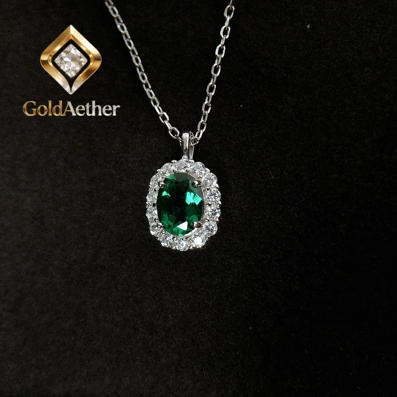 

GoldNouveau AU585 1.5Ct 6x8mm Oval Cut Emerald Diamond Pendant for Women Luxury Quality 14K White Gold Wedding Pendant Necklace