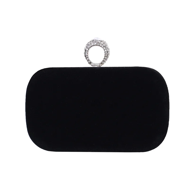 Retro Blue Velvet Small Clutch For Women Fashion Fine Rhinestone Ring Handbags Elegant Trendy Wedding Party Evening Bag Clutches