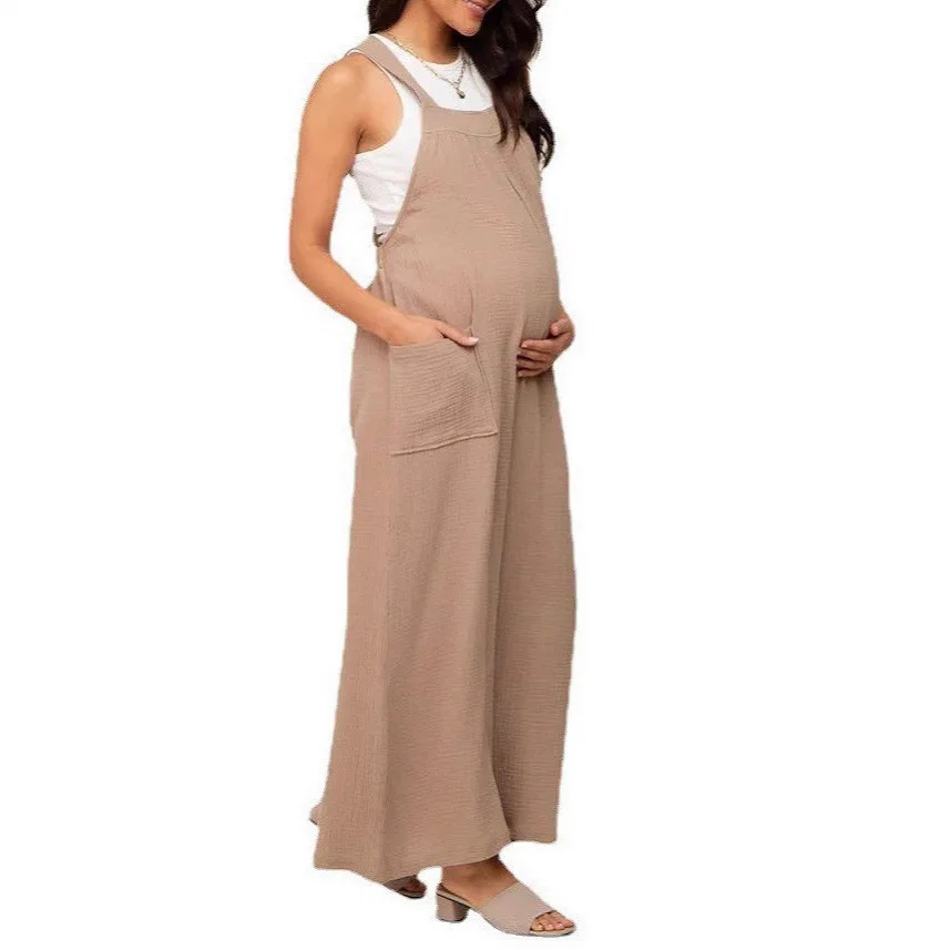 Pregnant Women Casual Overalls Solid Sleeveless Loose Wide-leg Jumpsuit Rompers Maternity Spring Summer Pregnancy Clothing