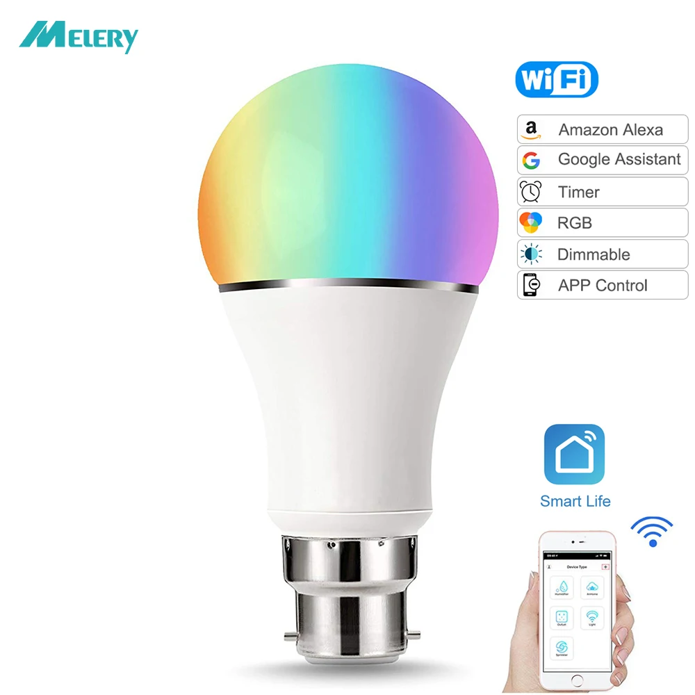 

Smart LED Bulbs B22 RGBW Color Changing Light Bulb 60W Equivalent Remote Control by IOS/Android Work with Alexa Google Home