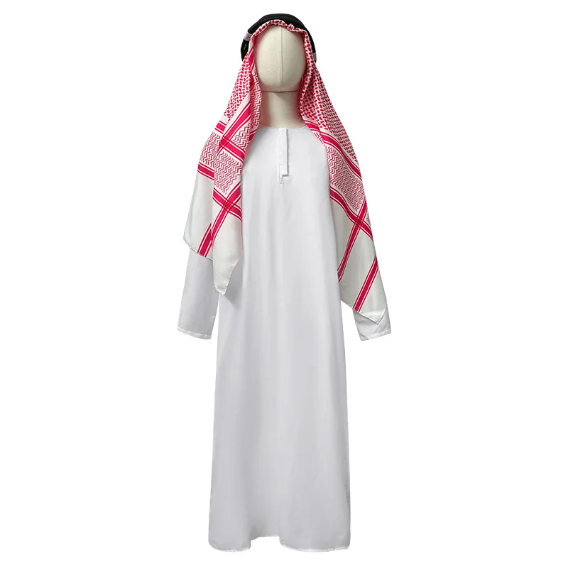 Party Costumes Middle East Dubai Prince Adult Male White Arabian Red Headscarf Costume and Accessories Performance Stage Costume