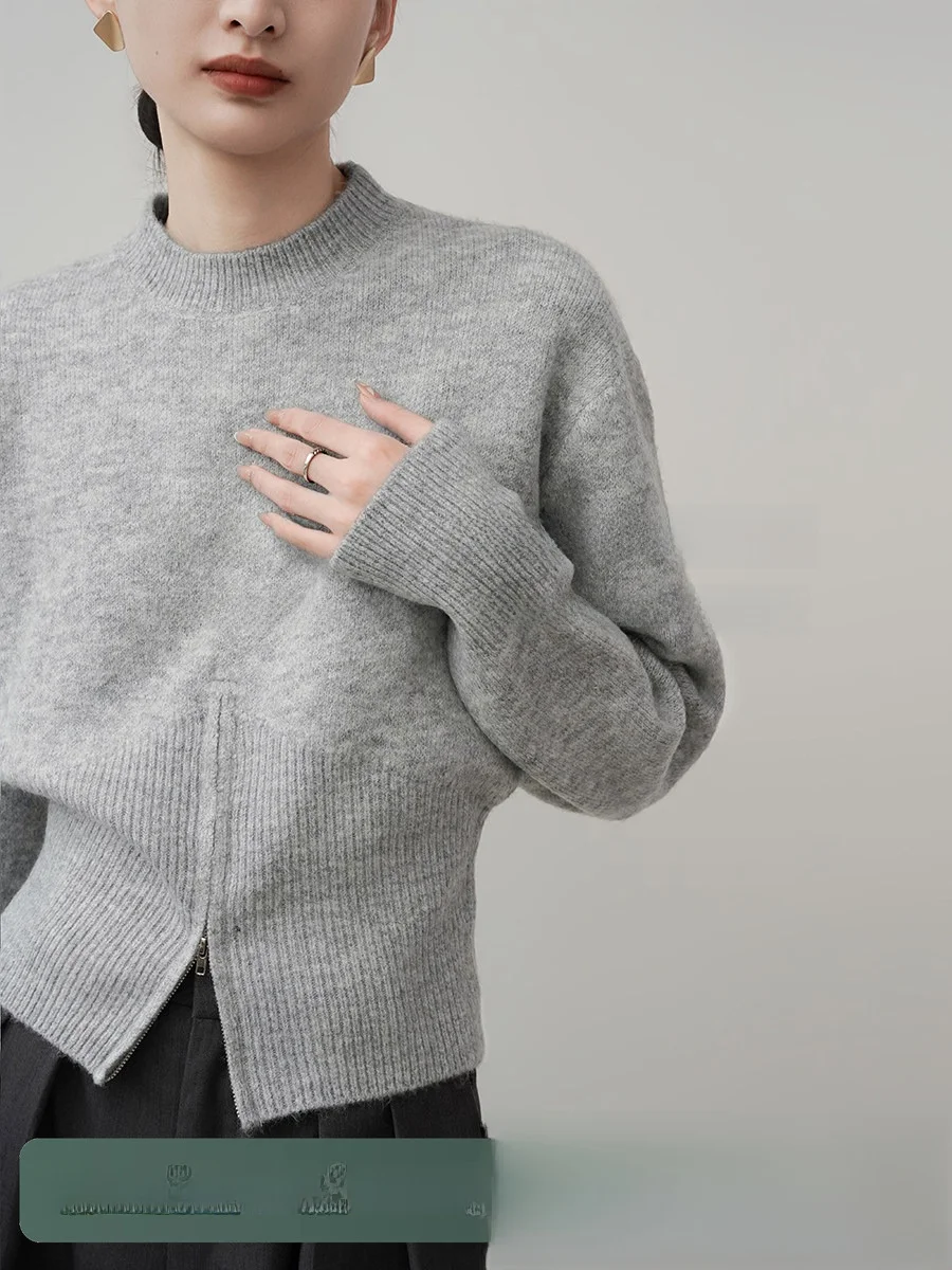 

XALI женский вязаный свитер, тонкий пуловер на молнии с подолом, весна-осень-зима, теплый базовый слой, круглый топ Ne Long Sve