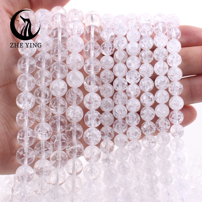 

New Natural White Snow Cracked Crystal Stone Beads Round Loose Spacer Bead for Jewelry Making DIY Bracelet Charm Accessories 15"