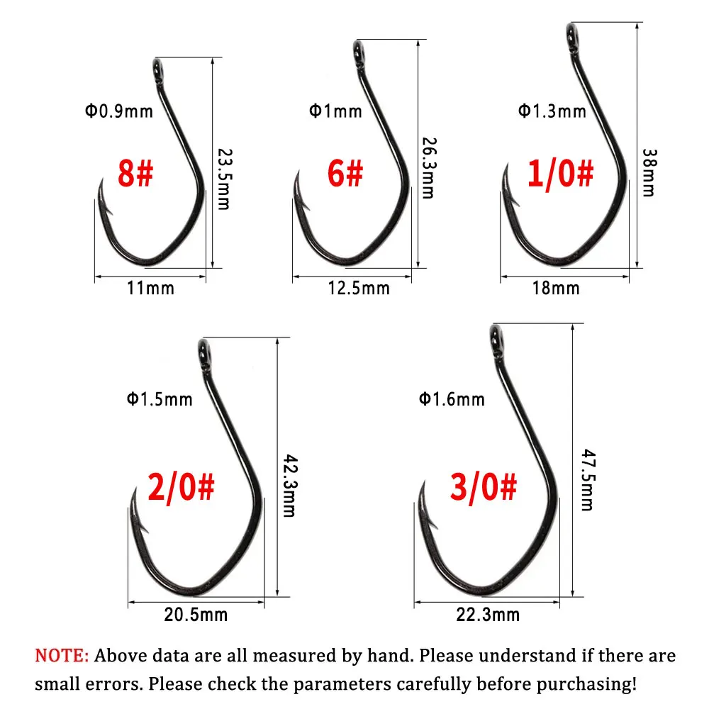 Bimoo 100Pcs 6 8 1/0 2/0 3/04/0 6/0 8/0 Black nickle High Carbon Steel Catfish hook Barbed Sea Fishing Hooks