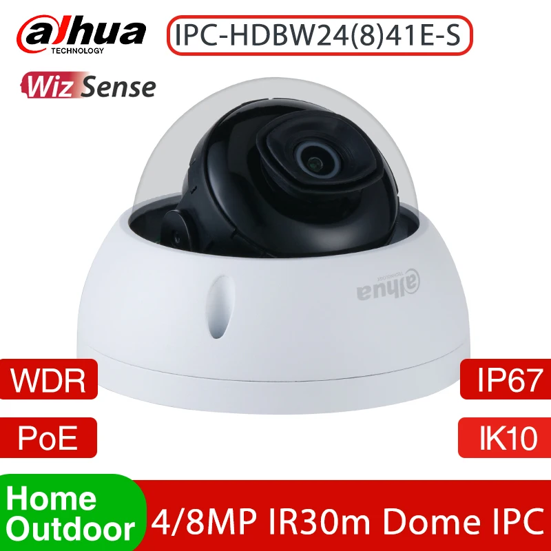 

Dahua IPC-HDBW2441E-S 4MP IPC-HDBW2841E-S8MP 4K IR 30M Fixed-focal PoE IP67 IK10 Dome WizSense Network Security CCTV Camera MIC