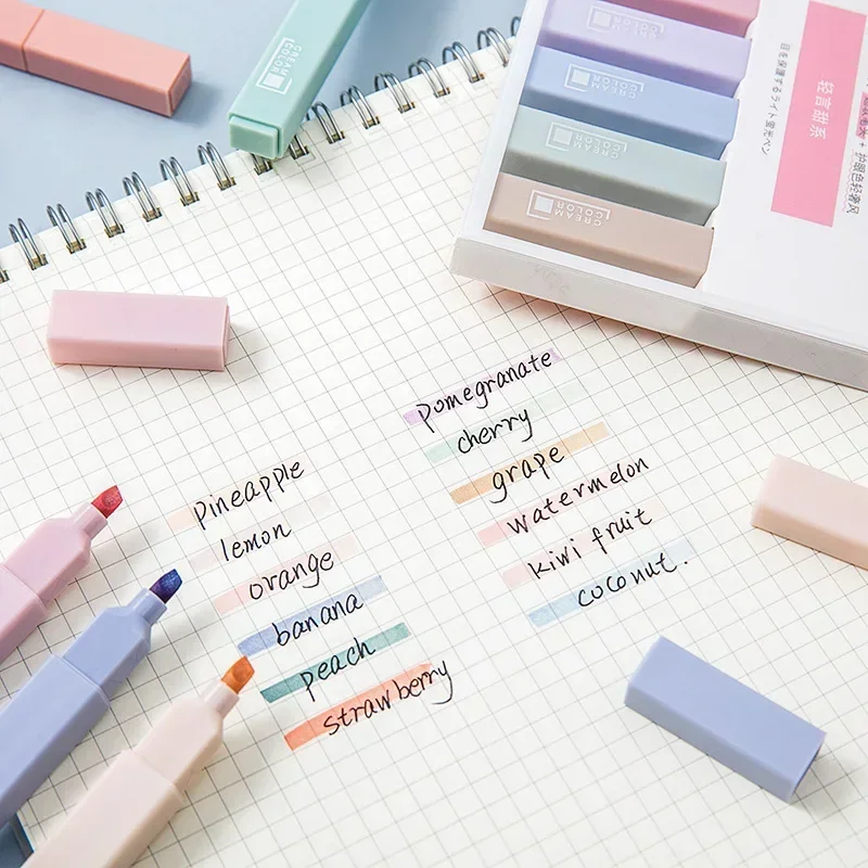 6pcs/set Kawaii Light Color Marker Pen DIY Handbook Diary Decoration Highlighter Creative Student Stationery