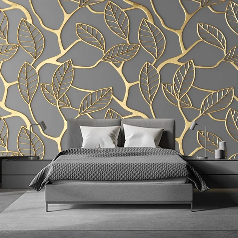 

Relief Golden Leaf Custom 3D mural wallpaper Self -sticking wallpaper bedroom living room Sofa background wall