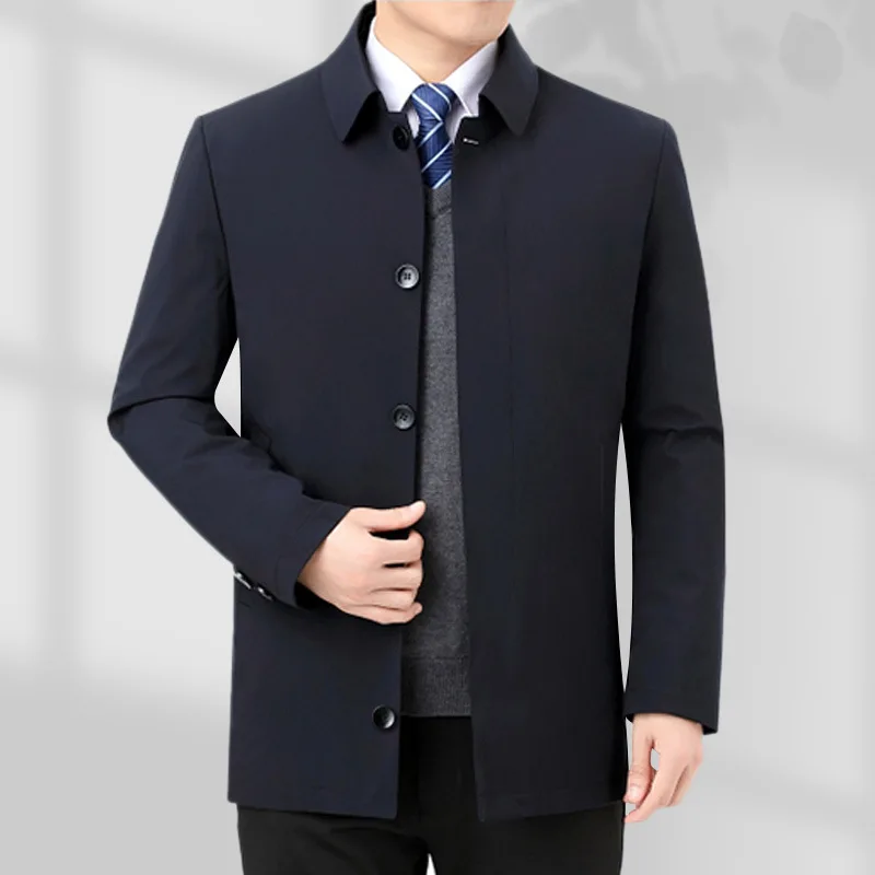 

Busin Casual Collared Jaet for Middle-Aged Men Autumn Spring Season Polyester Fabric Regular Fit Workwear Adstrative...