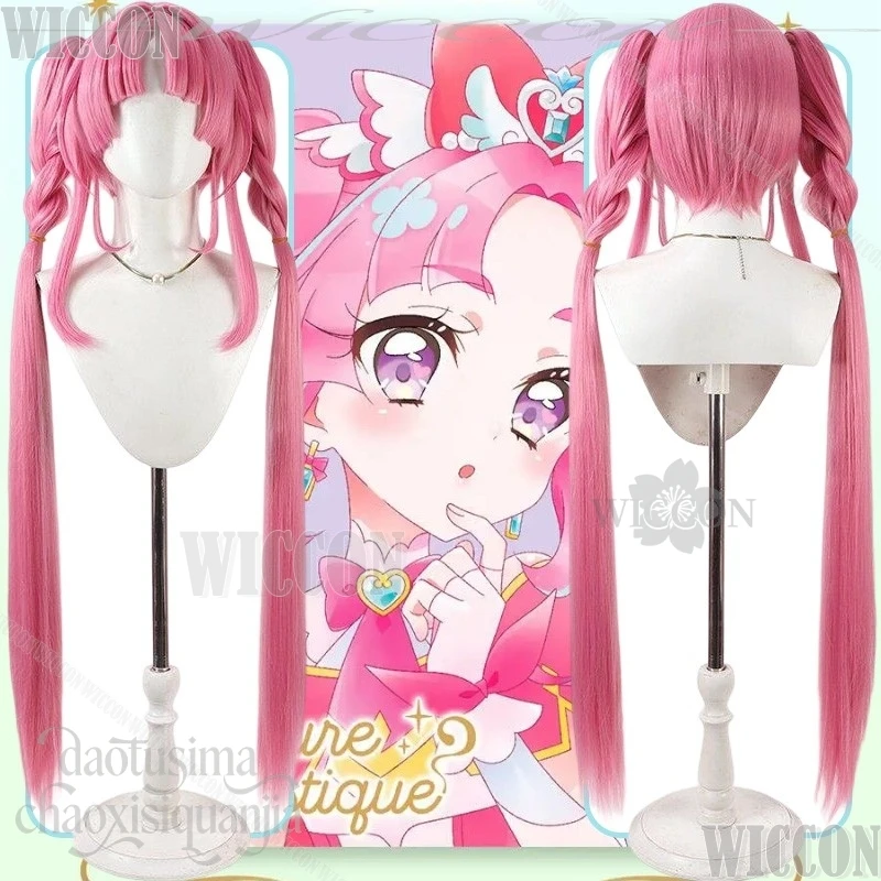 

Anime Star Detecticeee Precure! Cosplay Kobayashi Mirai Cure Mystique Pink Twin Ponytails Wigs Kawaii Synthetic Hair Halloween