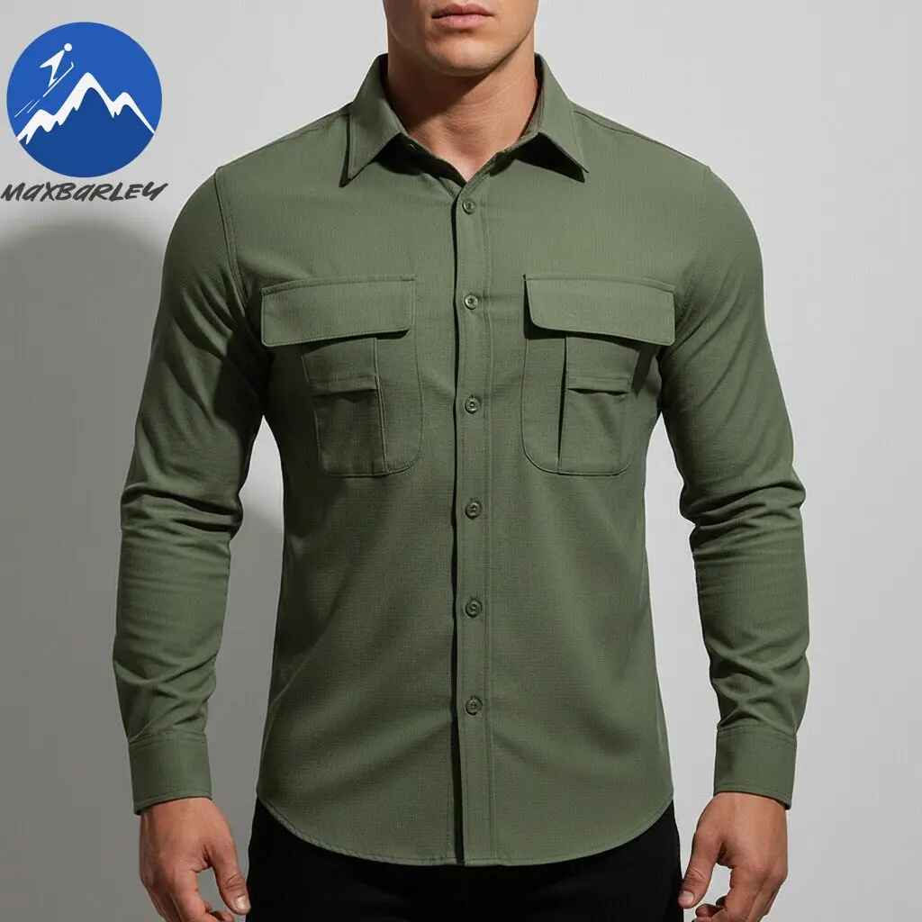 

Maxbarley Mens Military Tactical Shirt Spring Autumn Quick Dry Stretch Durable Hiking Workwear Long Sleeve Casual Outdoor Top