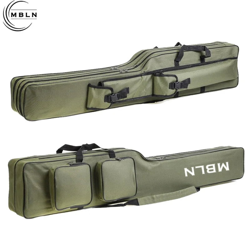 MBLN Brand,150cm/59in Foldable Fishing Rod Bag,Durable 600D Polyester,2-Layer Design with 4 Side Pockets, for Outdoor Fishing