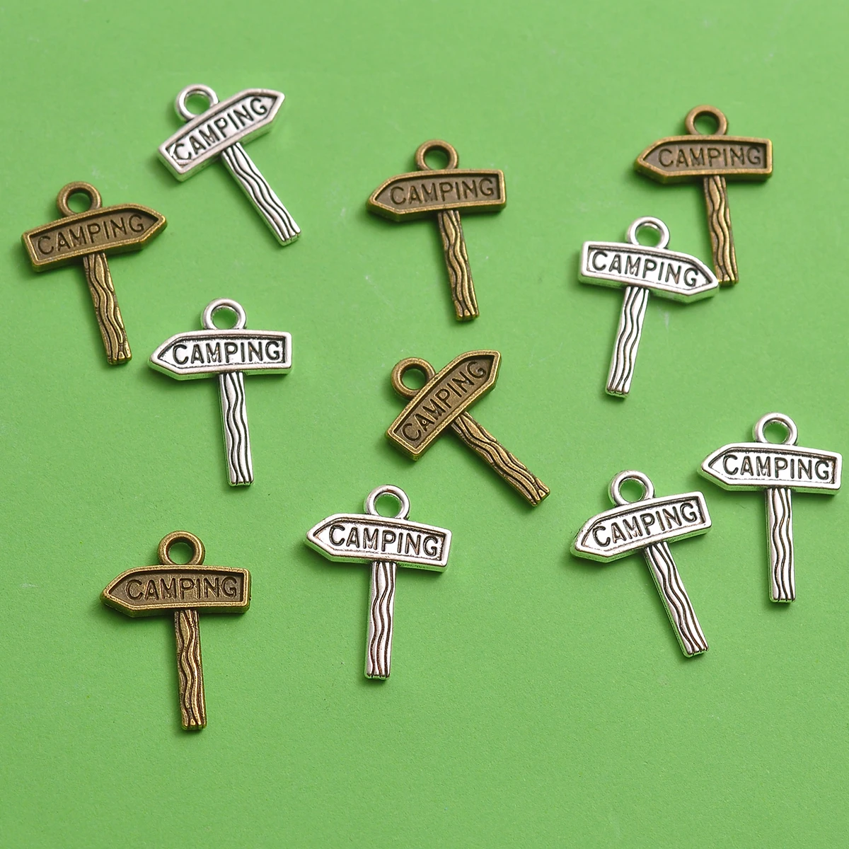 15 Camping Sign-Shaped Pendants Available in Two Colors, Engraved with English Road Signs, Suitable for DIY Bracelets, Necklaces, Earrings, Outdoor-Style Handmade Beaded Jewelry Accessories - view 4
