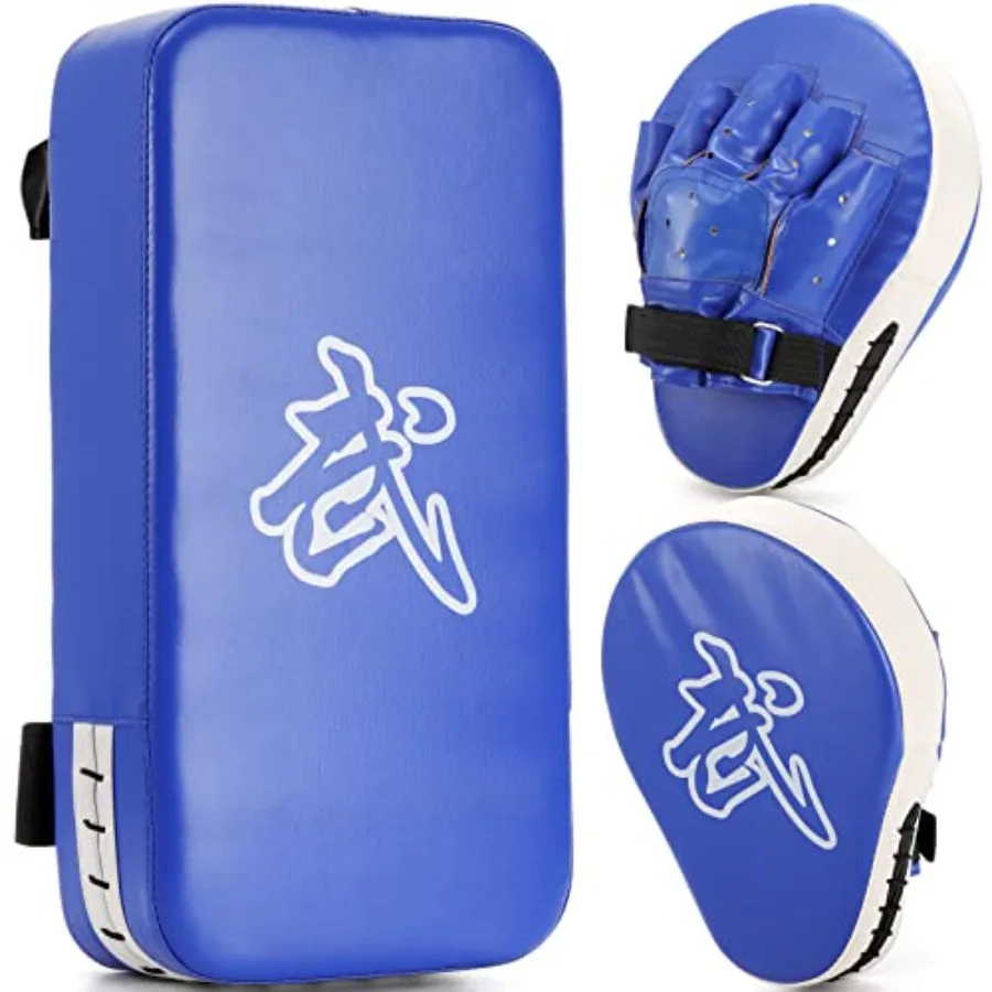 Boxing Focus Pads and Taekwondo Pad, 15.5 x 8 Blue, 2-in-1 Punching Mitts Kick Pack Set, Martial Arts MMA Kicking Shield Traini