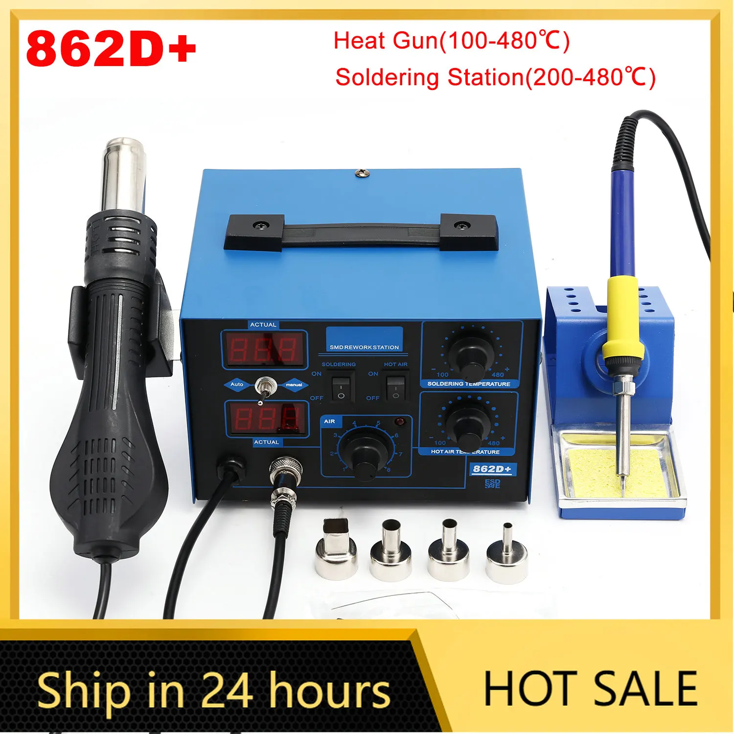 NEW 862D+ 220V 750W Heat Gun Constant Temperature Antistatic Soldering Station Solder Iron Heat Air Gun SMD  Rework Station Tool