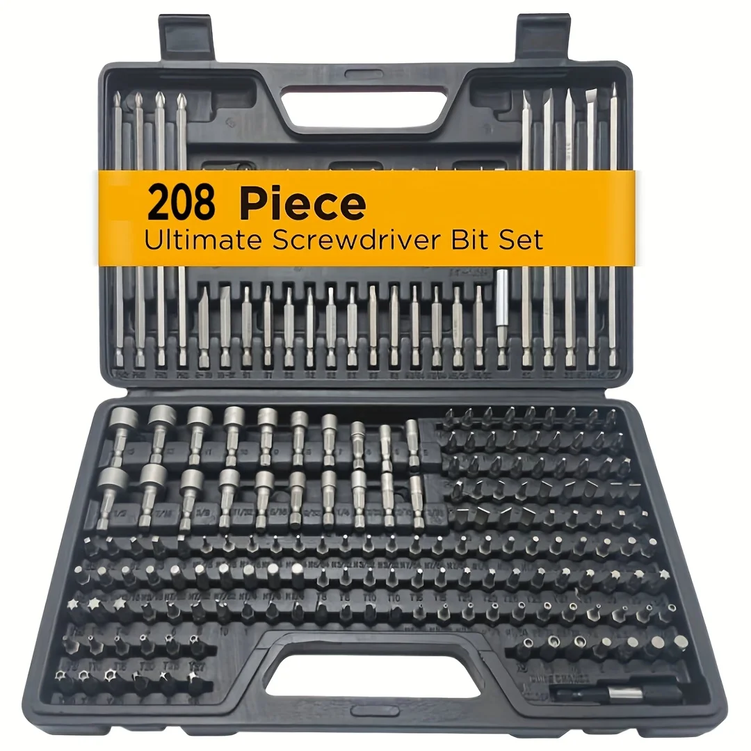 208PCS Screwdriver Bit Set, High Carbon Steel & Chrome Vanadium Steel, Security Bits Included, Professional Screw Tool Kit Box