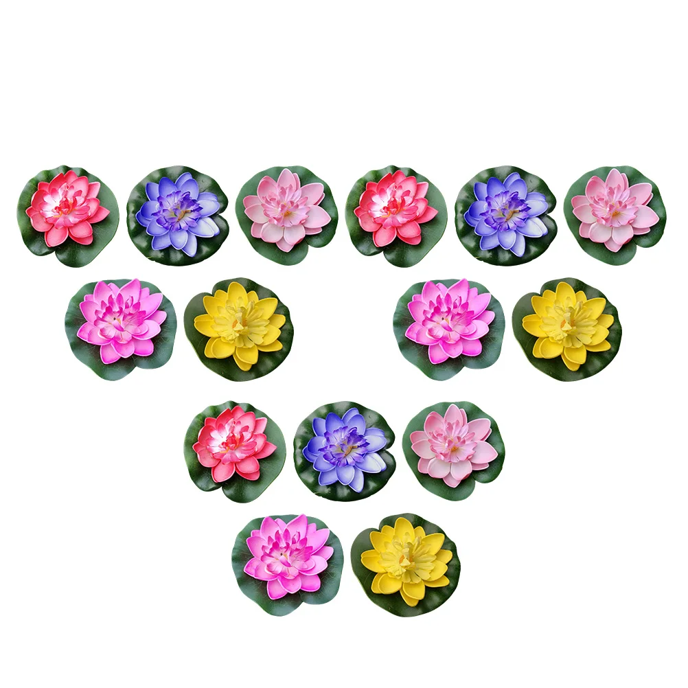 

15pcs Lotus Artificial Lotus Floating Pond Decor EVA Material Summer Faux Plant Pool Flower Garden Lily