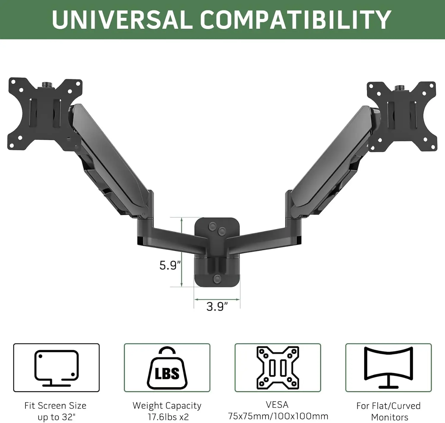 

Dual Monitor Wall Mount, Double Monitor Wall Stand for Two 17-32 inch Flat Computer Screens, Height Adjustable Gas
