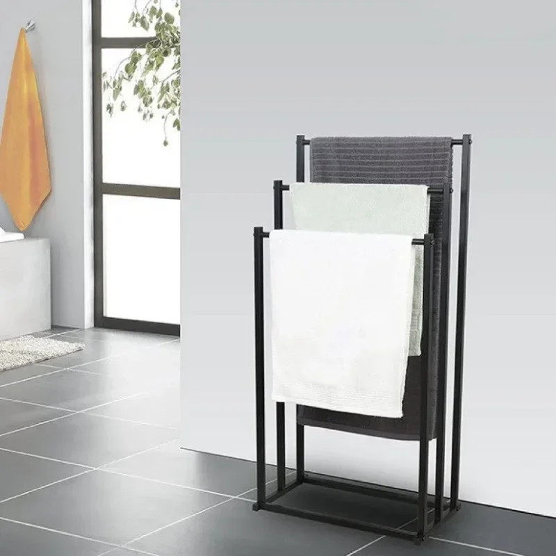 Metal Floor Towel Rack Light Luxury Bathroom Storage Simple Bathtub Organizer Standing Towel Holder Modern Bathroom Shelf