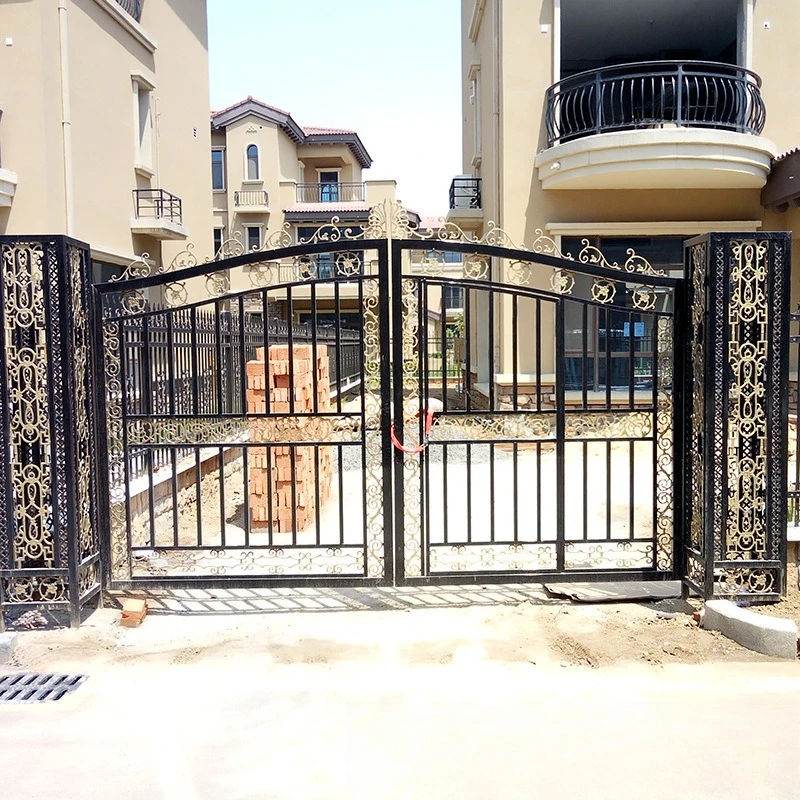 #Gate Rural courtyard wrought iron gate Carved hollow double door in rural new Chinese-style community