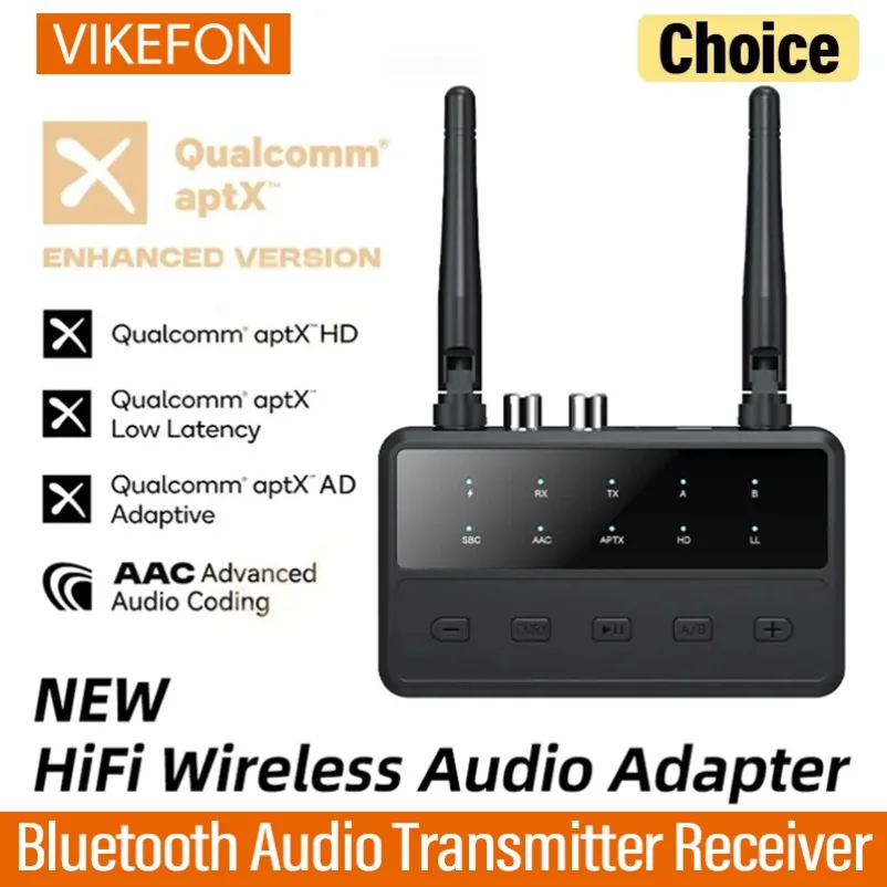 Transmetteur et récepteur audio Bluetooth 2 en 1, adaptateur sans fil de musique HiFi stéréo, aptX-Adaptive AD/HD/LL AAC 3.5MM AUX RCA