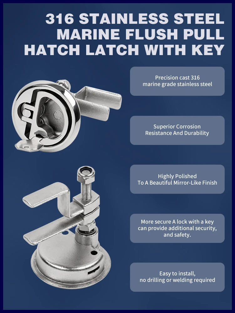 Serrure de poignée de levage de bateau en acier inoxydable 316, avec clé encastrée, loquet de bateau/Yacht/de pont, verrouillage tournant, matériel marin