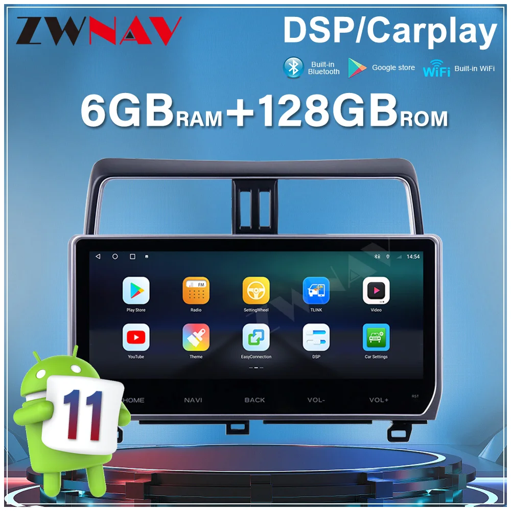 For Toyota Prado 2018+ Tesla Style Android Car GPS Navigation Multimedia Player Car Radio Head Unit  Player