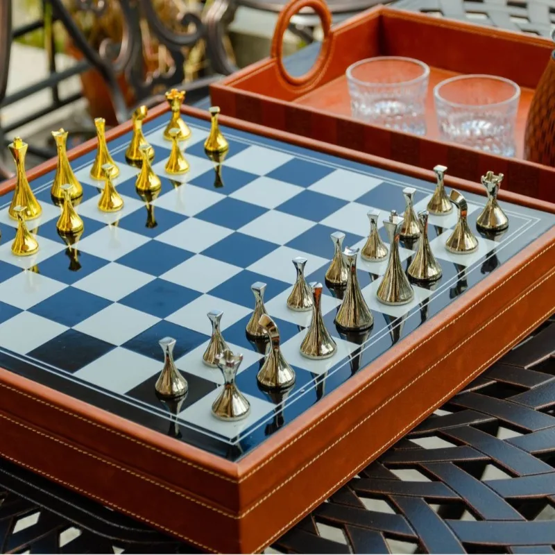 Chess, high-end leather box, painted chessboard, modern abstract chess pieces