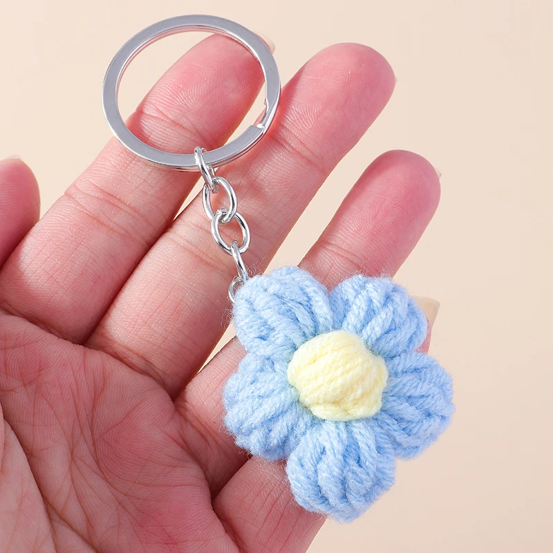 Aihua Heiße Neue Handgemachte Gestrickte Schlüsselbund Schlüsselring Für Frauen Mädchen Nette Gehäkelte Blume Anhänger Auto Schlüssel Ring Handtasche Charme Geschenke – Detail 2