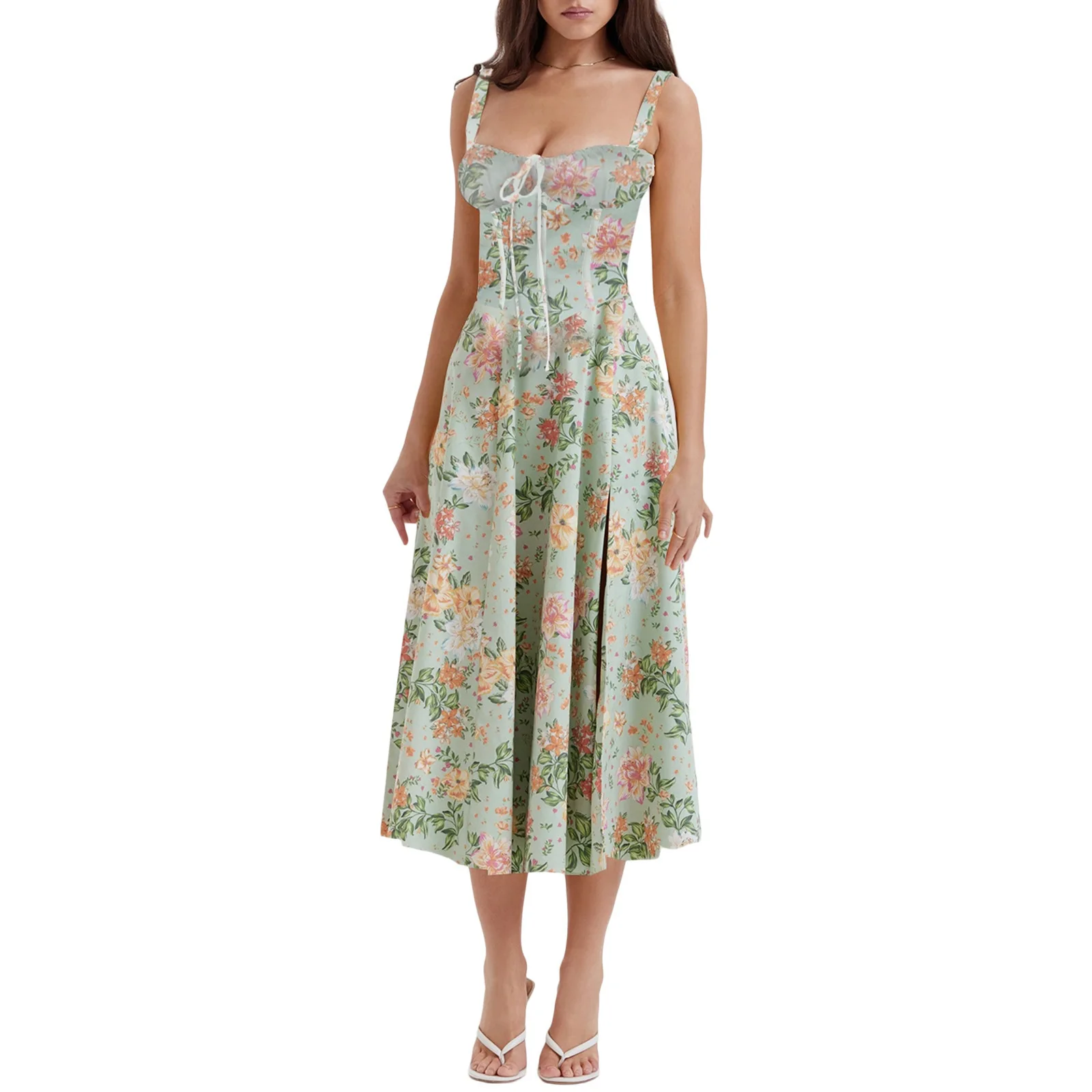 Robe mi-longue élégante à imprimé Floral pour femmes, tenue trapèze, vêtements féminins, robes tendance, été 2025
