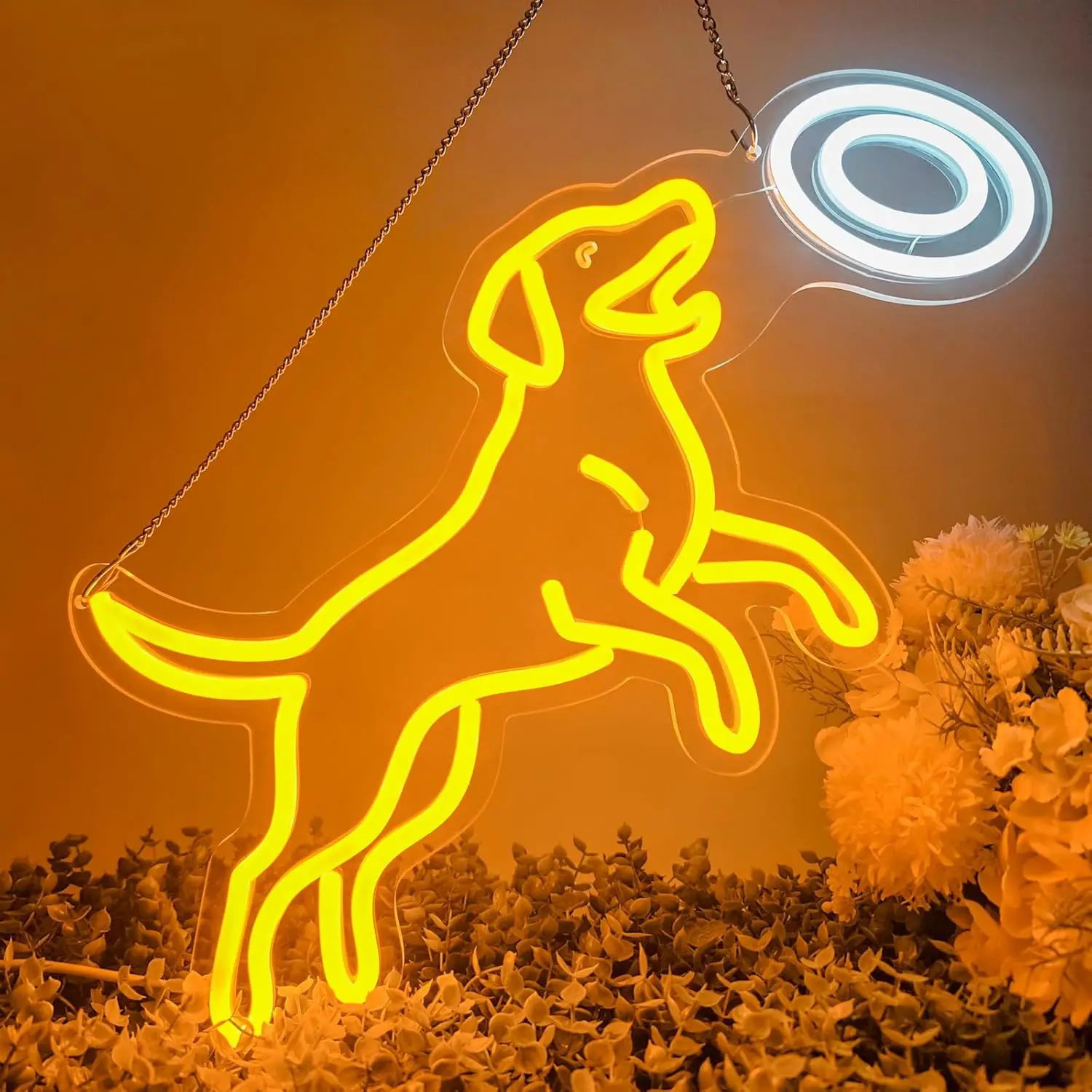 

Dog Frisbee Neon Sign USB Golden Retriever LED Light for Pet Shop Bar Garage Gaming Room Bedroom Decoration personnalisé Gifts