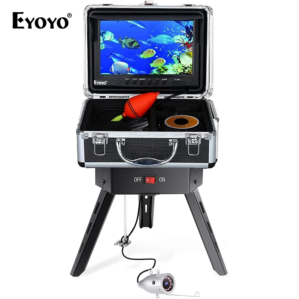 Eyoyo 30m Underwater Fishing Camera w/ DVR and Tripod Panner inch LCD Monitor 1000TVL Fishing Camera 12pcs IR Lights for Fishing