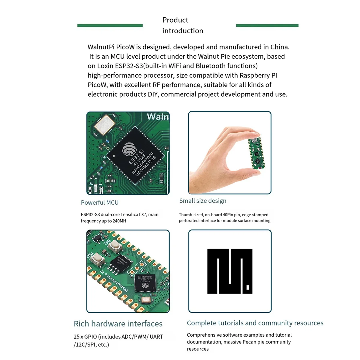 For Walnut Pi PicoW ESP32-S3 Development Board 2.4G WiFi 802.11 B/G/N+Bluetooth 5 for Raspberry Pi Pico