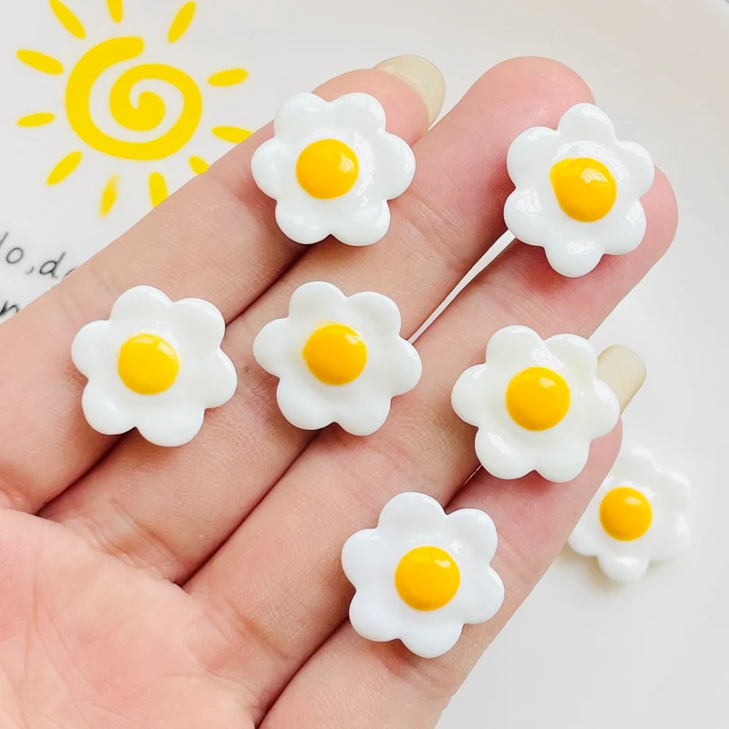 20 Pcs New Cute Mini Cartoon Fried Egg Resin Figurine Crafts Flat Back ManicureOrnament Jewelry Making Hairwear Accessories