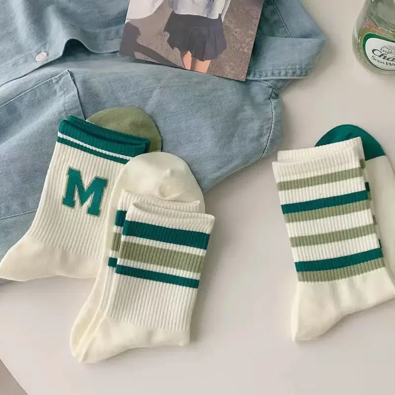 New Cool Women Cute Cotton Sport Sock Set Female Stripe Letter Lady Casual Girl Students Socks For Women Dropshipping