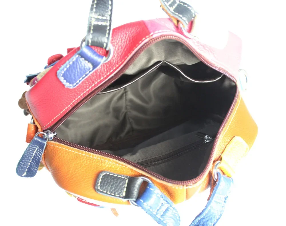 Multi-color Floral Patchwork Handbag 2026 Female Fashion Flower Genuine Leather Big Capacity Messenger Bag for Women Daily Work